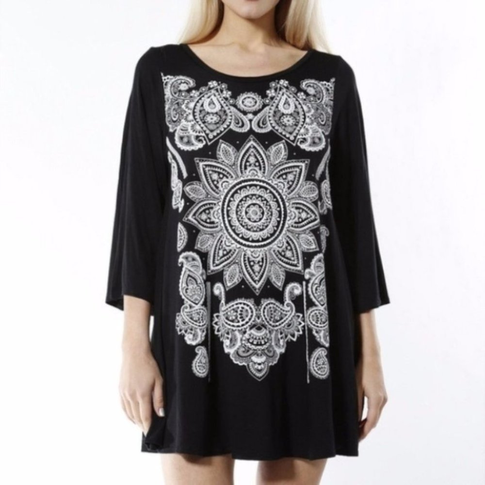 Womens Soft Black Tunic Mini Dress - Picture 2 of 3